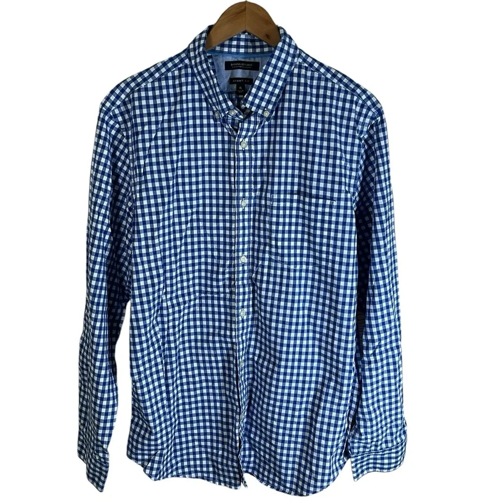 BF893 Men’s Banana Republic Custom 078 GRANT Fit Gingham Print Button Shirt XL